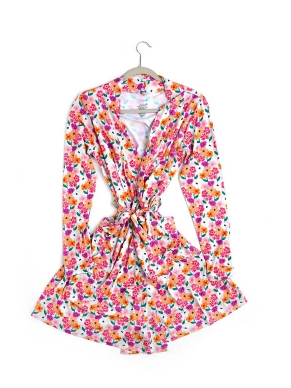 Floral Pink & Yellow Women’s Lightweight Robe with Tie Belt